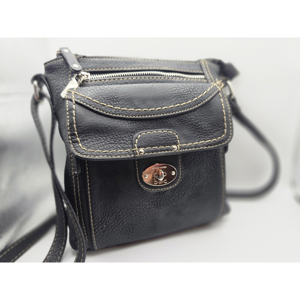 b.o.c. Born Concept Black Pebbled Crossbody Bag Turn Lock Flap Pocket Organizer